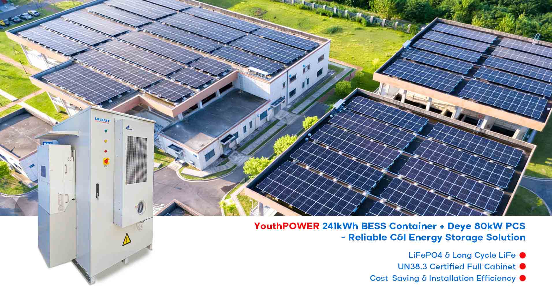 241kWh 768V BESS container with Deye 80kW PCS for commercial energy storage