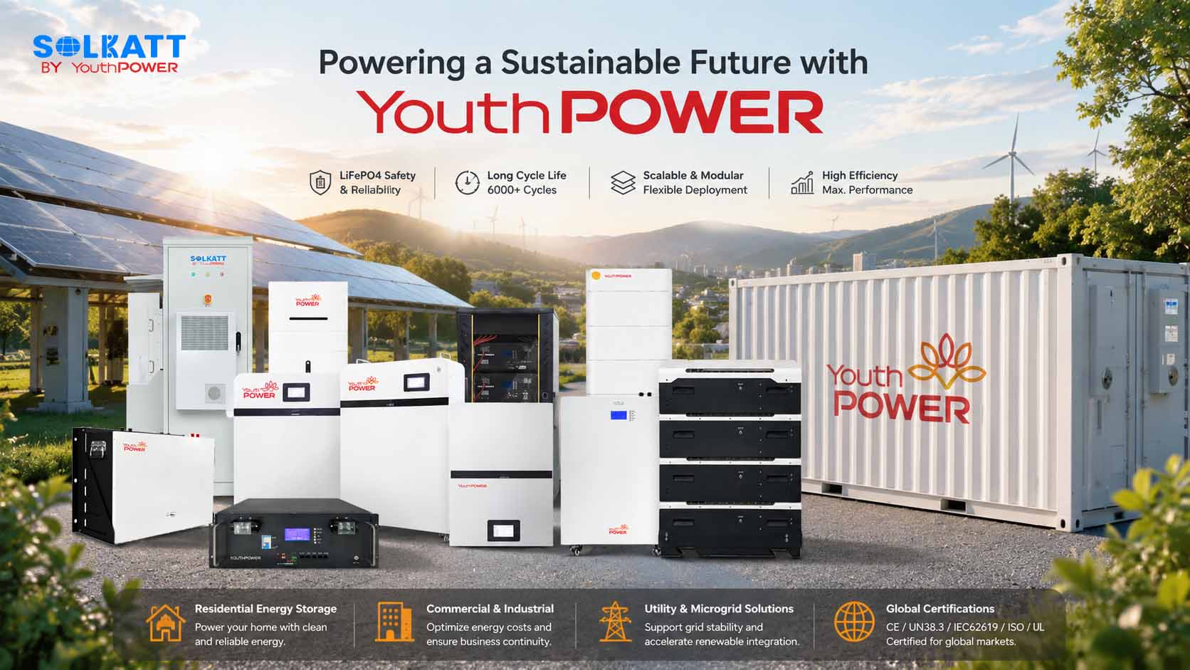 solar and storage system with LiFePO4 battery energy storage solutions by YouthPOWER
