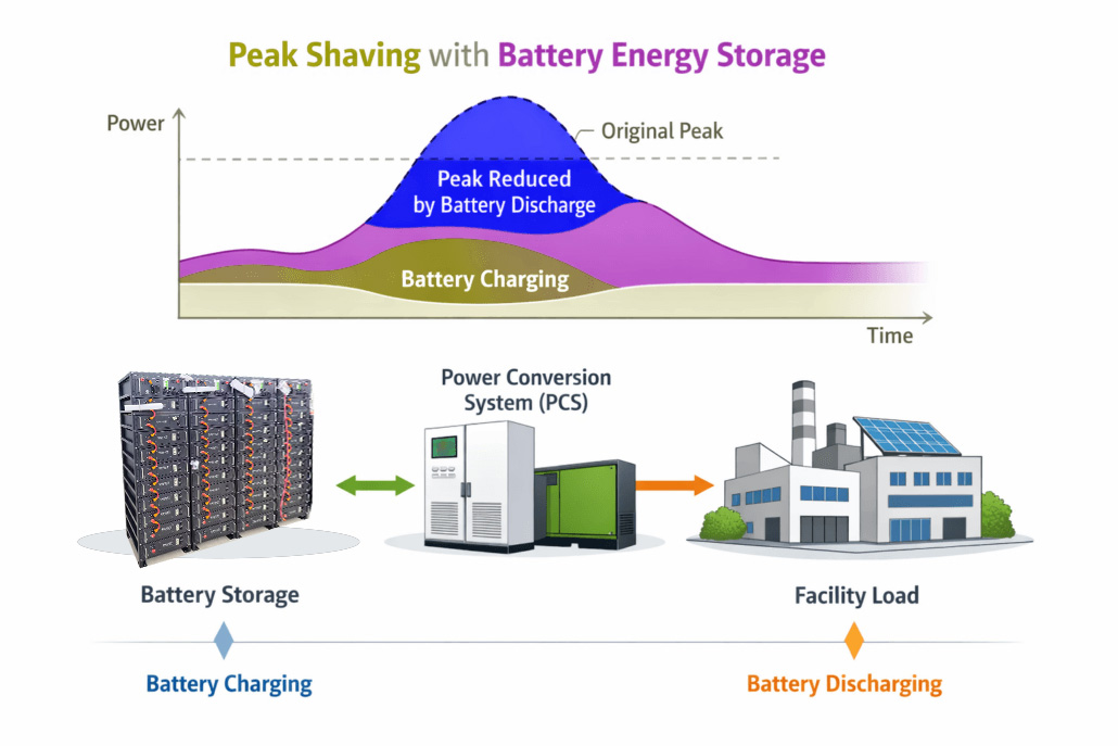 Battery storage system reduces peak electricity demand and improves grid stability