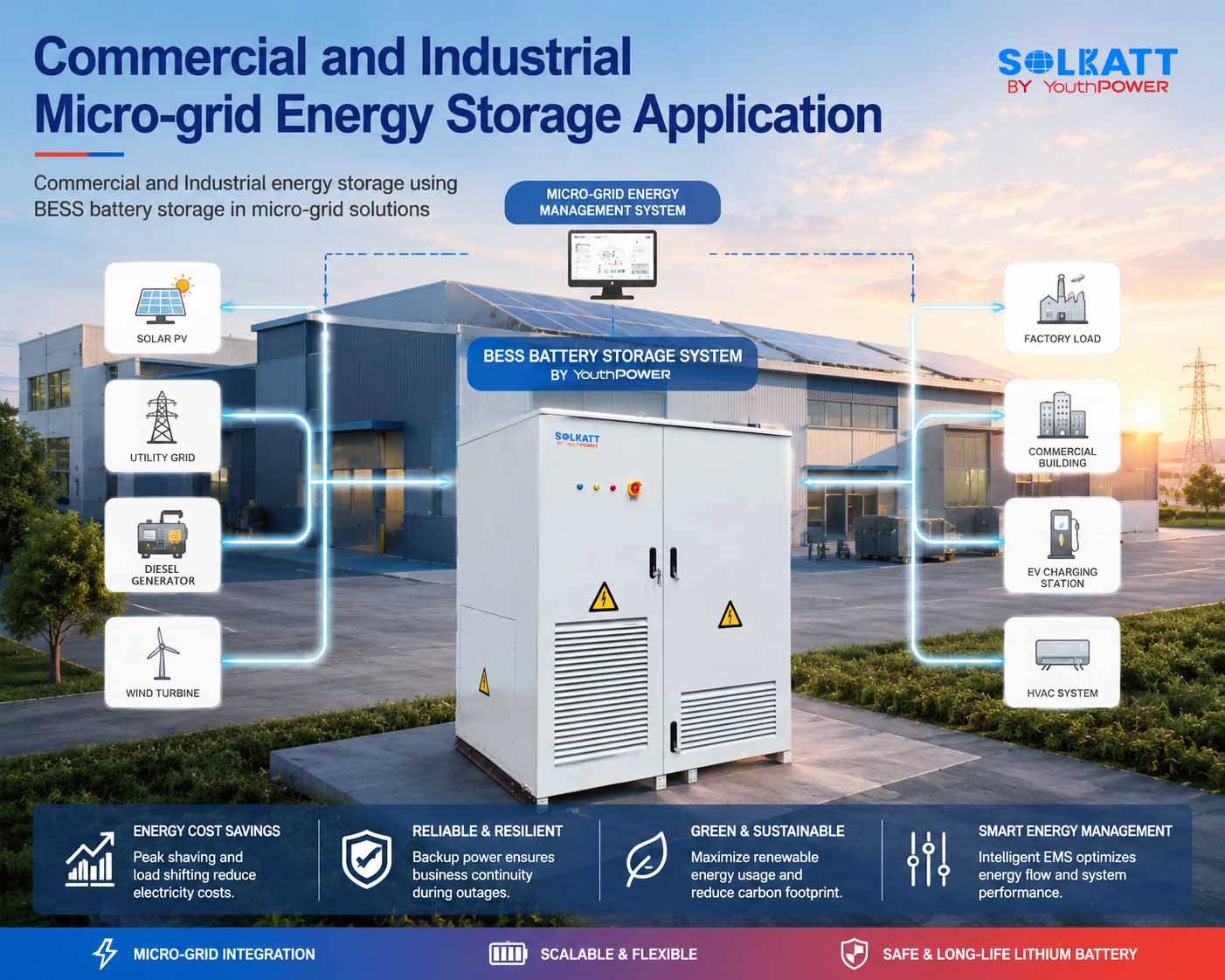 Industrial energy storage using BESS battery storage in micro-grid solutions