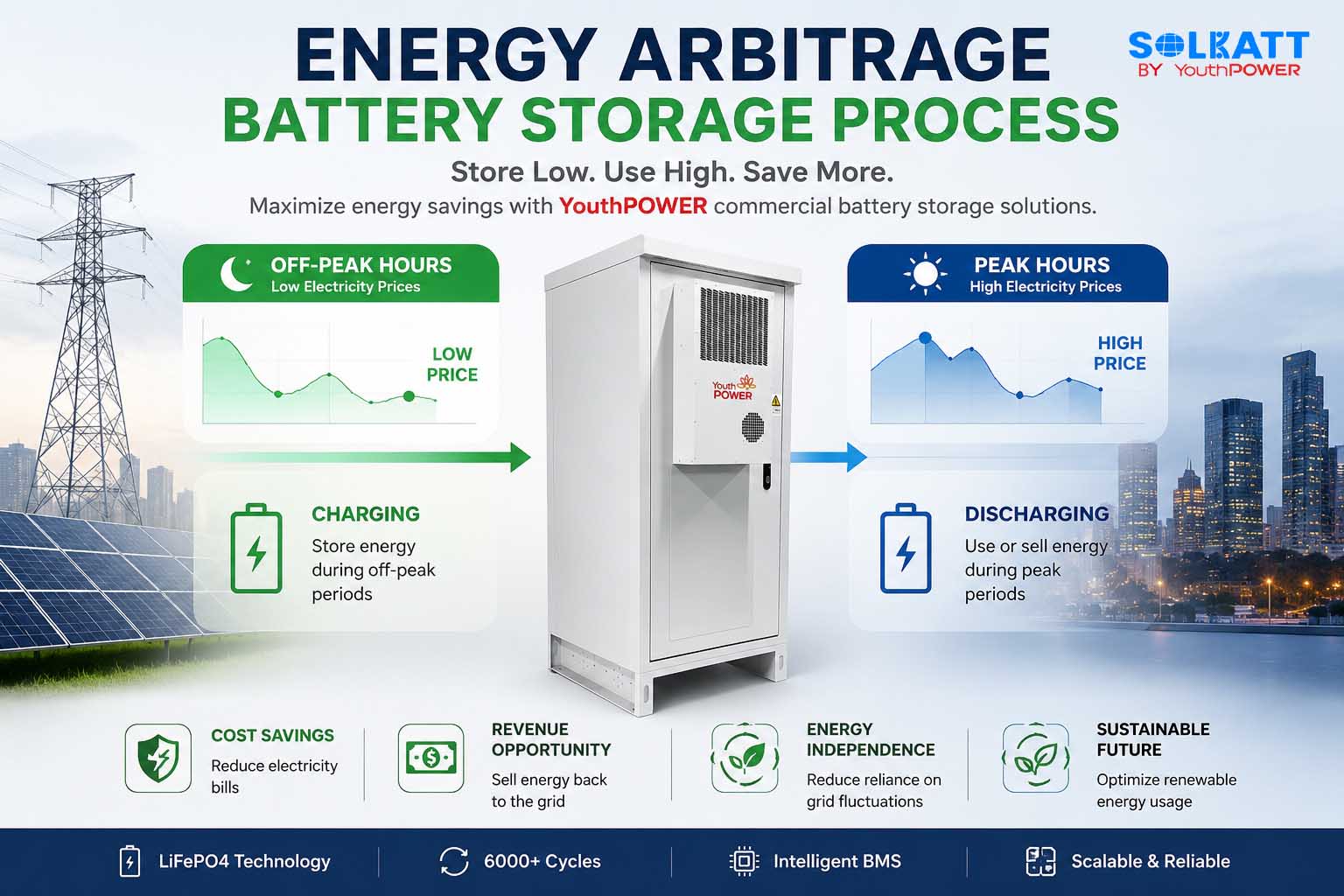 energy arbitrage battery storage charging off-peak and discharging peak hours