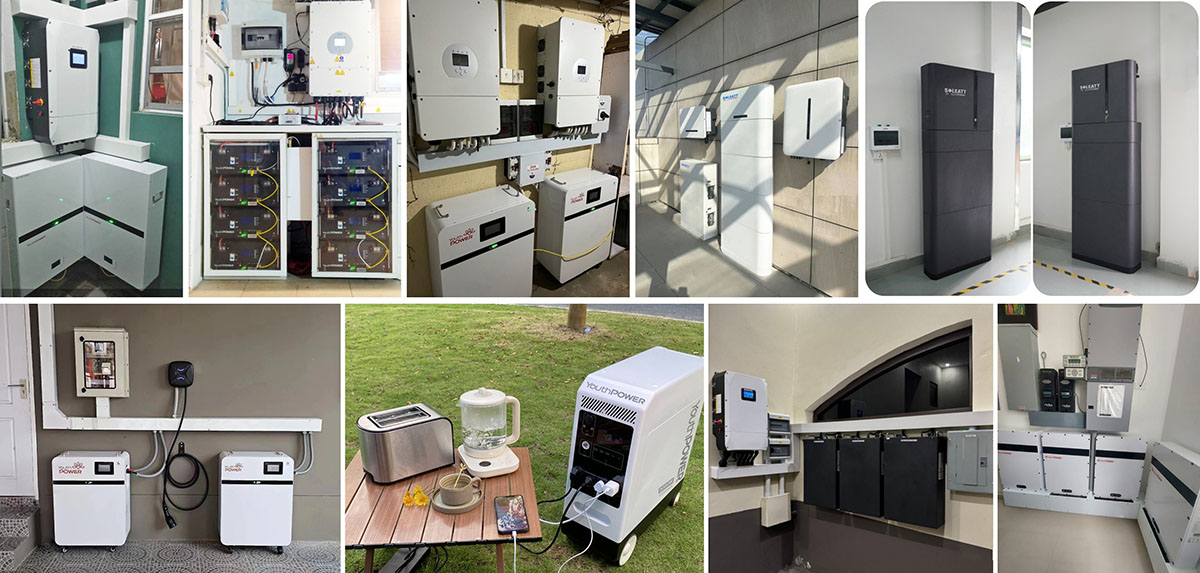 home battery storage system installation with battery and inverter for residential energy storage