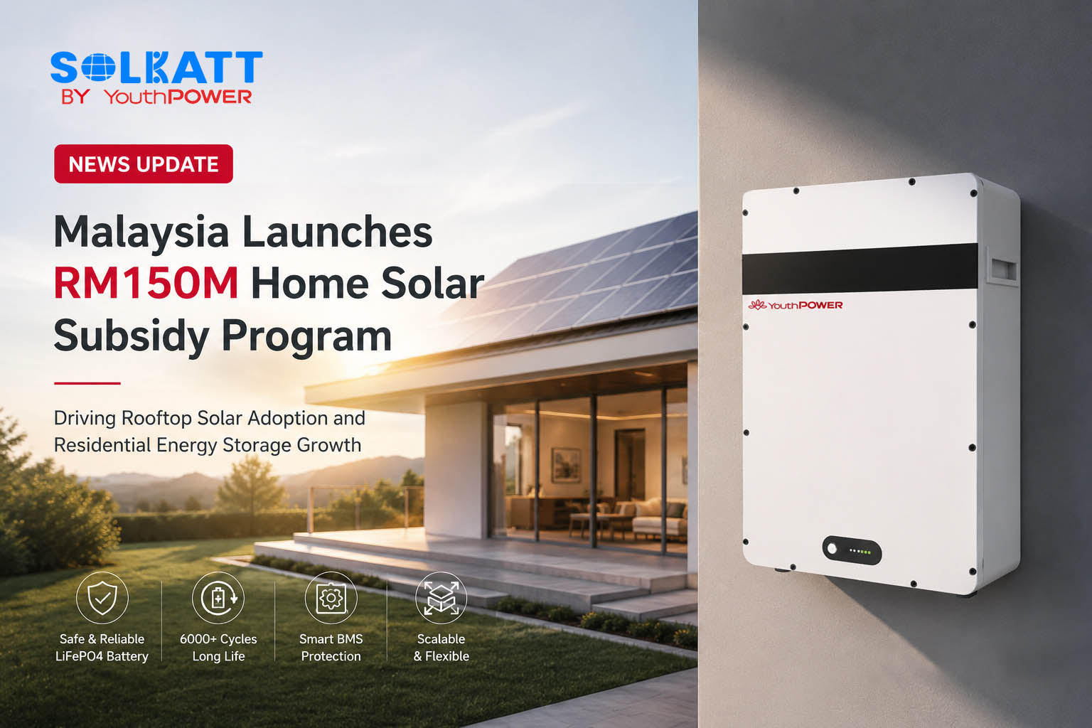 YouthPOWER residential LiFePO4 battery energy storage system for Malaysia home solar subsidy program