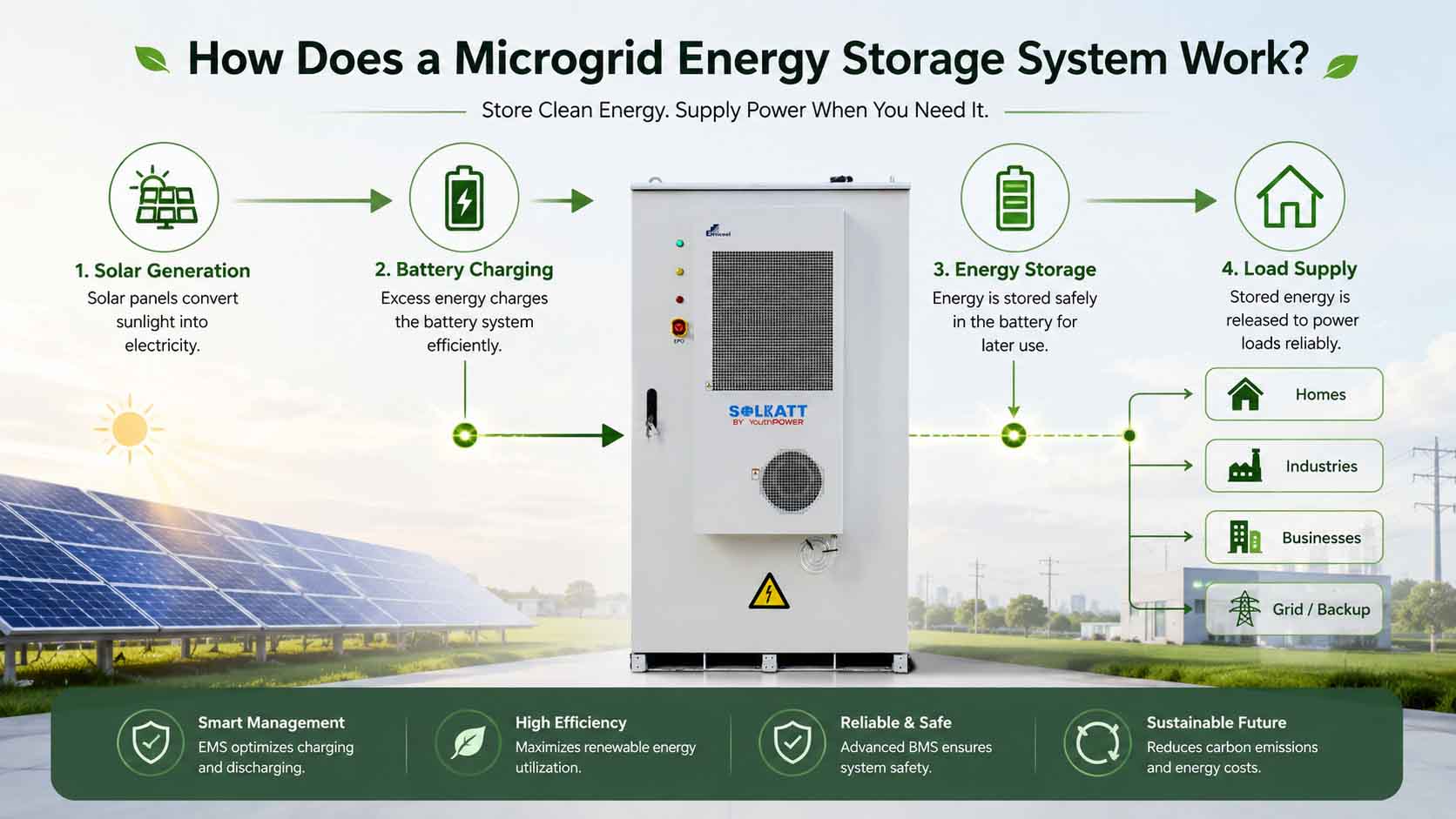 Workflow of a microgrid energy storage system using renewable energy