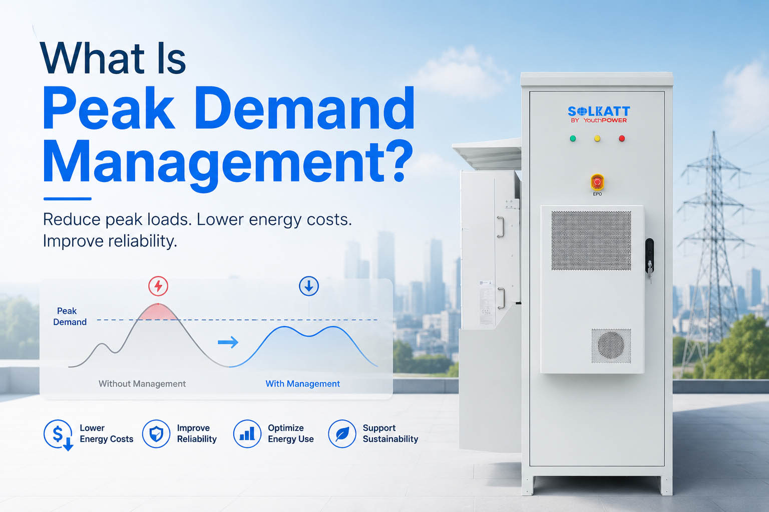 Battery energy storage system (BESS) used for peak shaving and energy cost reduction in commercial energy management