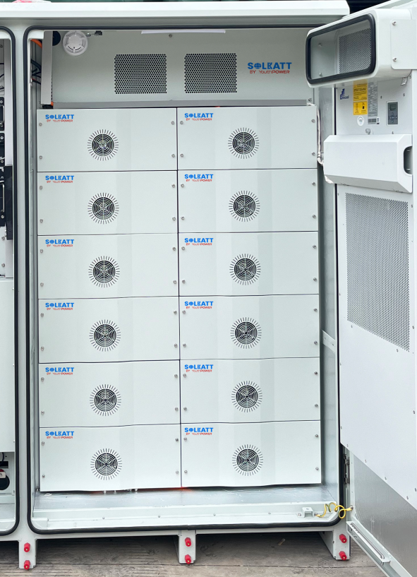 rack mount LiFePO4 battery modules 64V 314Ah inside 241kWh solar battery storage cabinet