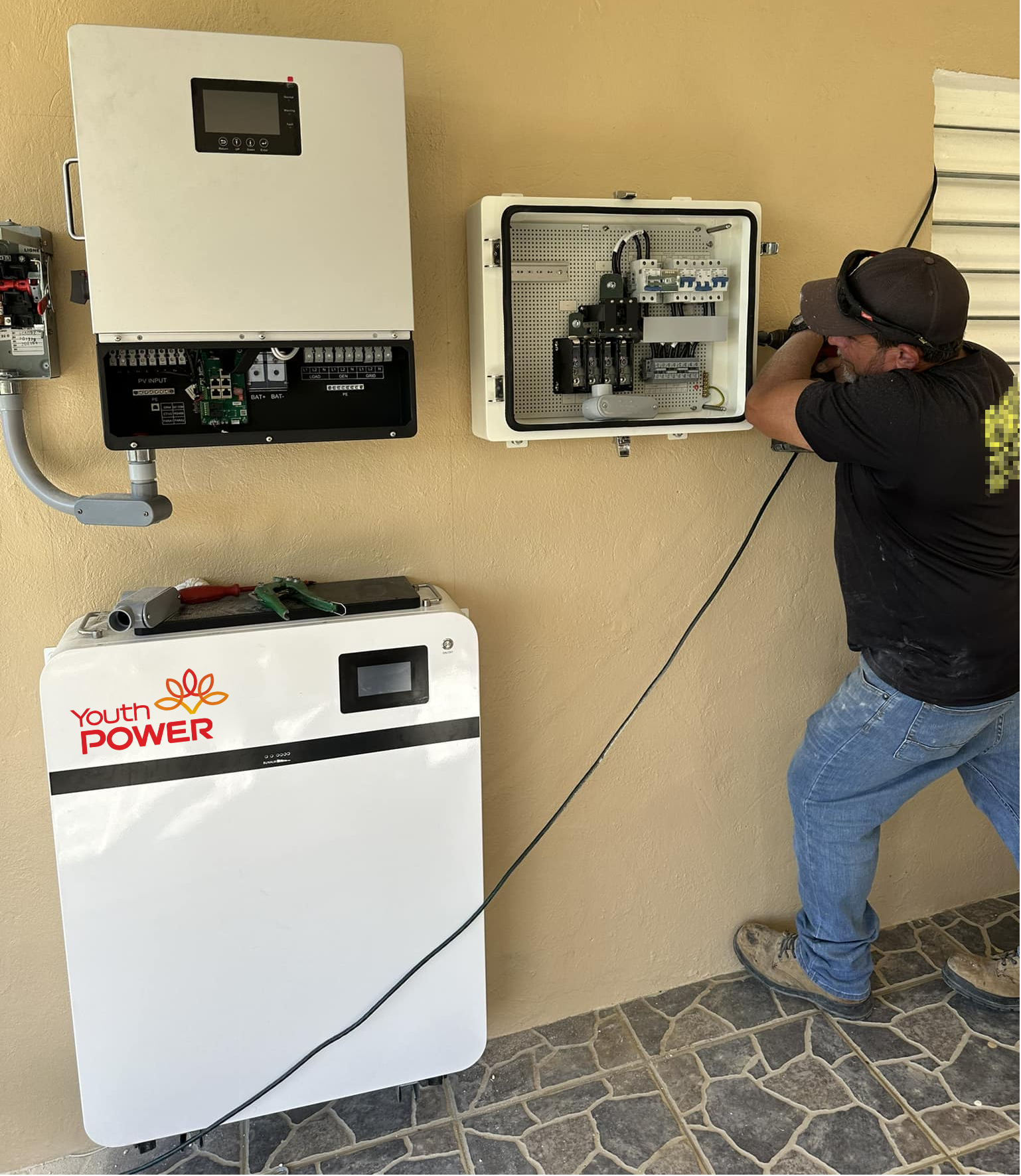 YouthPOWER 15kWh LiFePO4 home solar battery installed in residential energy storage system