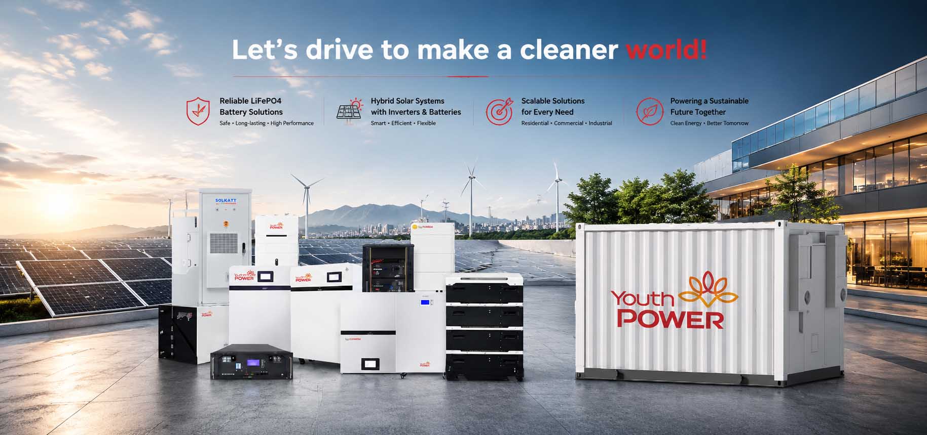 YouthPOWER LiFePO4 Solar Battery Storage for Residential and Commercial Energy Storage
